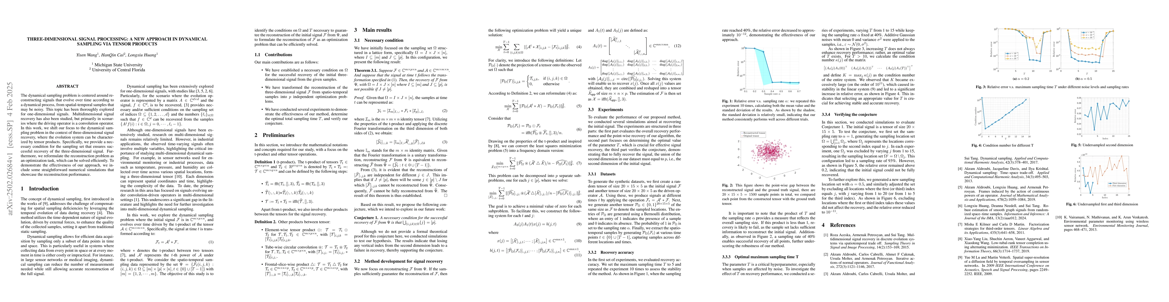 Thumbnail for Three-dimensional signal processing: a new approach in dynamical
  sampling via tensor products
