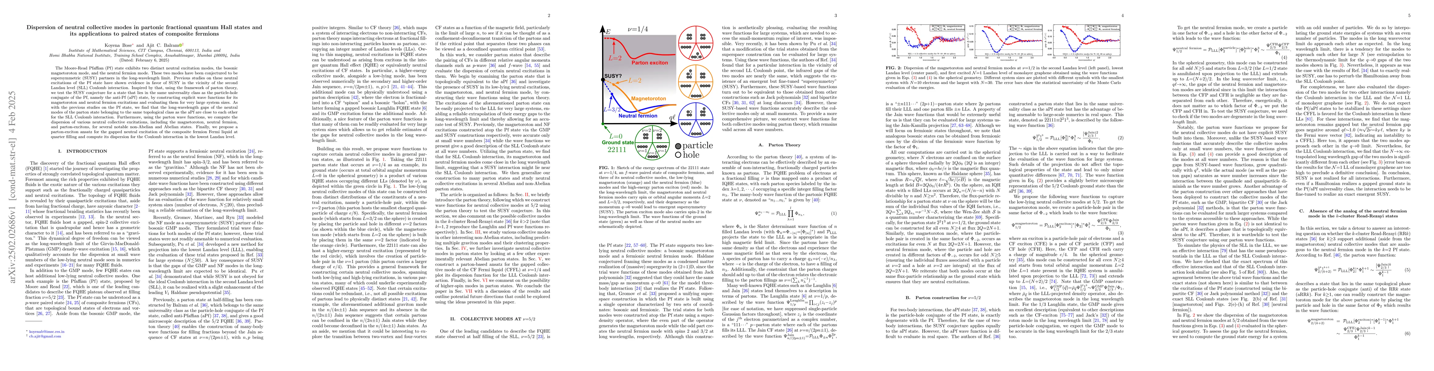 Thumbnail for Dispersion of neutral collective modes in partonic fractional quantum
  Hall states and its applications to paired states of composite fermions