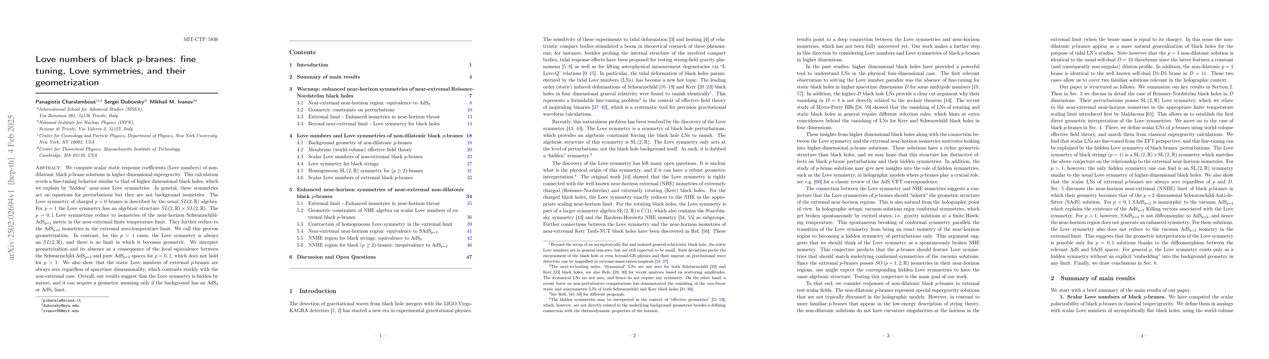 Thumbnail for Love numbers of black p-branes: fine tuning, Love symmetries, and their
  geometrization