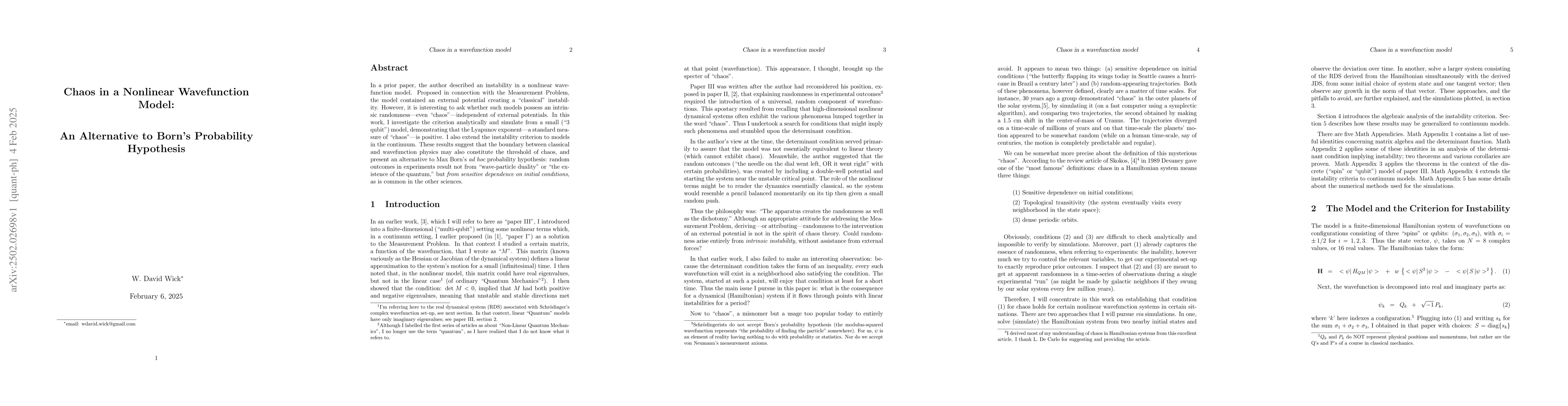 Thumbnail for Chaos in a Nonlinear Wavefunction Model: An Alternative to Born's
  Probability Hypothesis