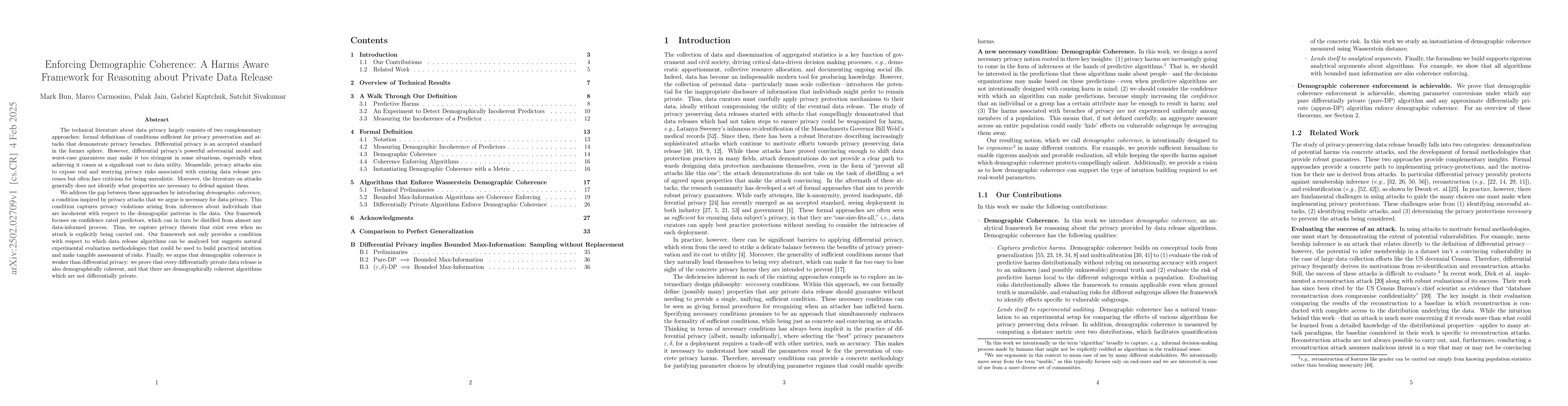Thumbnail for Enforcing Demographic Coherence: A Harms Aware Framework for Reasoning
  about Private Data Release