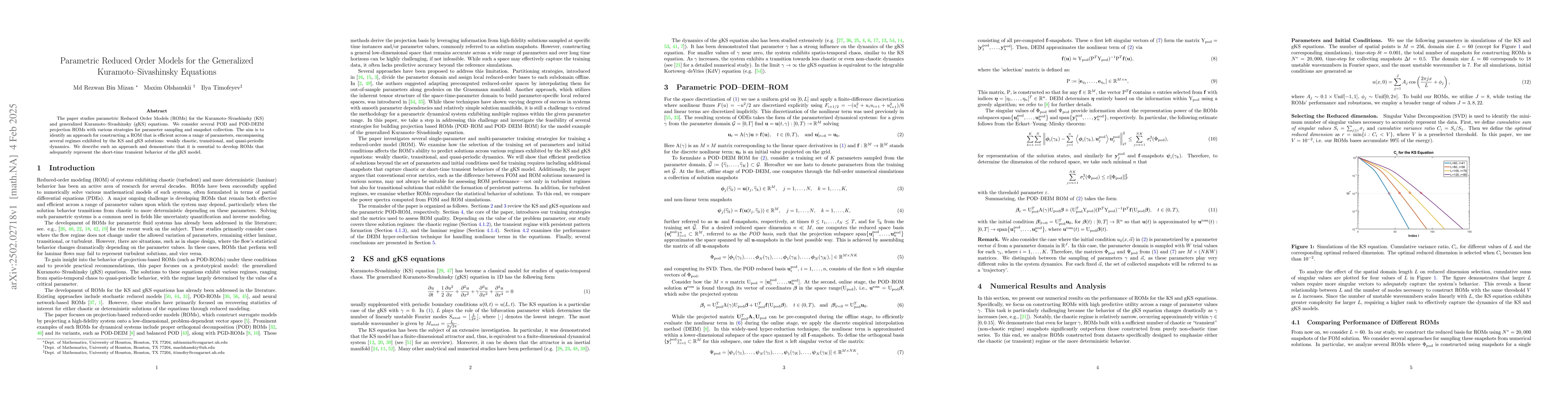 Thumbnail for Parametric Reduced Order Models for the Generalized
  Kuramoto--Sivashinsky Equations