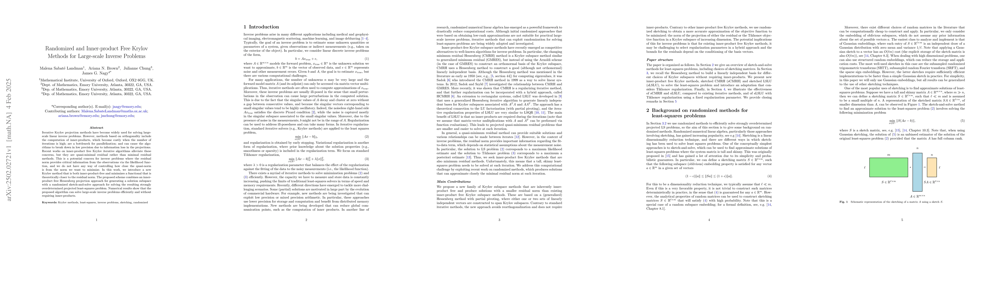 Thumbnail for Randomized and Inner-product Free Krylov Methods for Large-scale Inverse
  Problems
