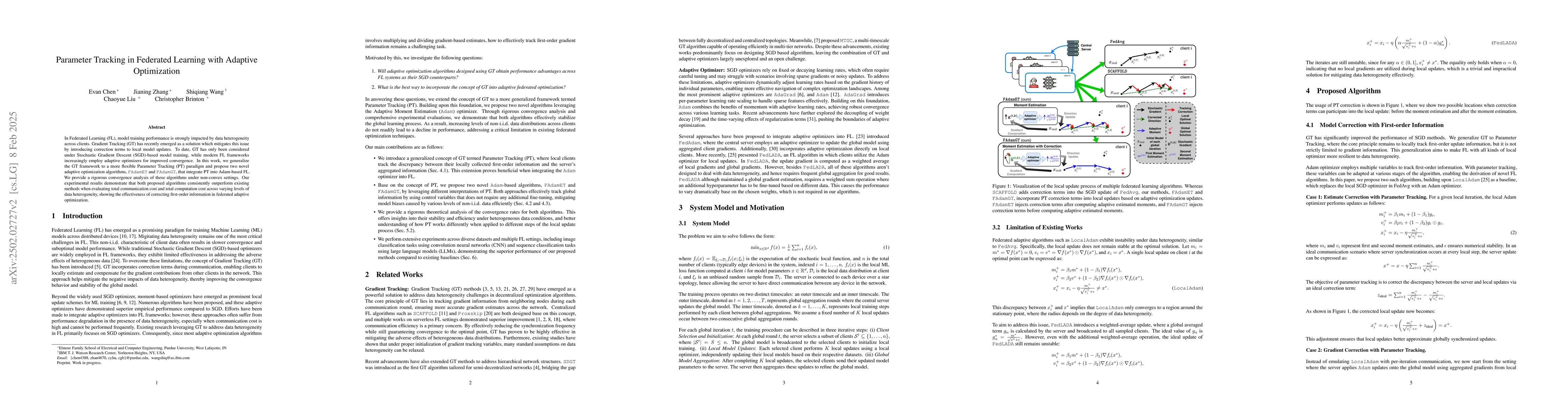 Thumbnail for Parameter Tracking in Federated Learning with Adaptive Optimization