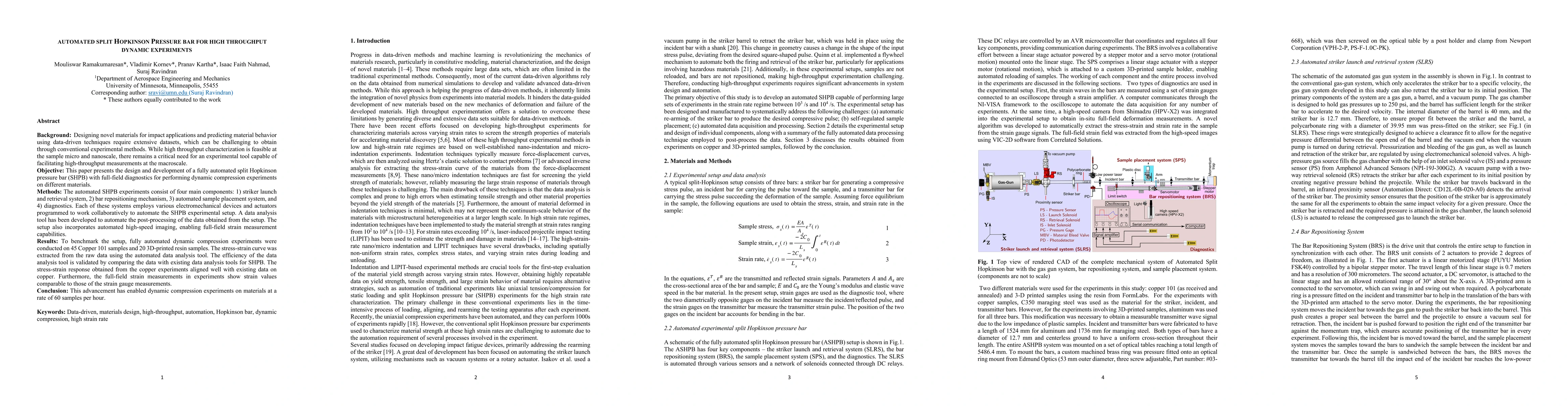 Thumbnail for Automated split Hopkinson pressure bar for high throughput dynamic
  experiments