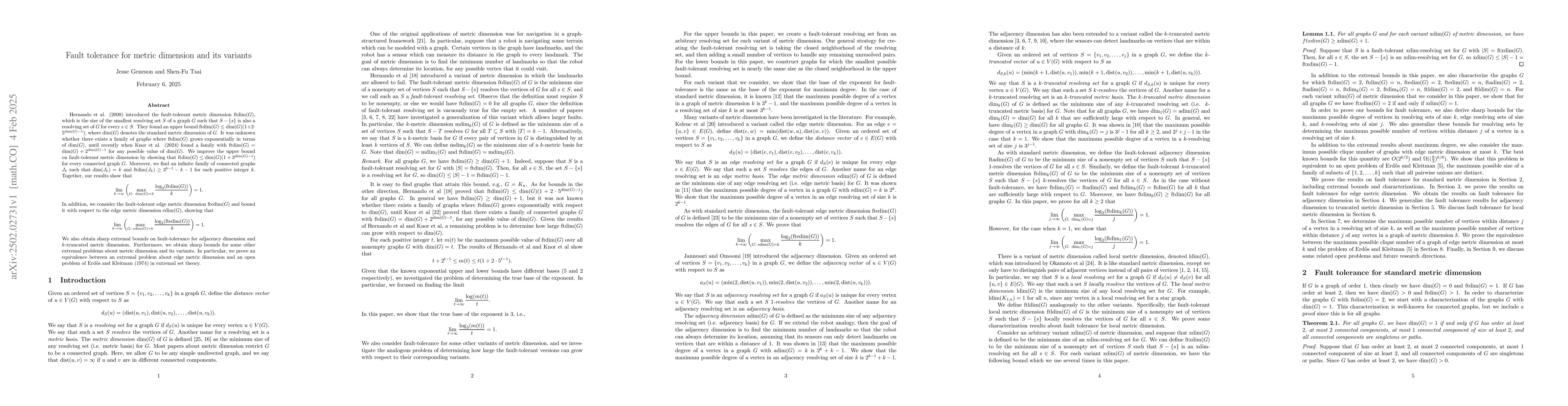 Thumbnail for Fault tolerance for metric dimension and its variants
