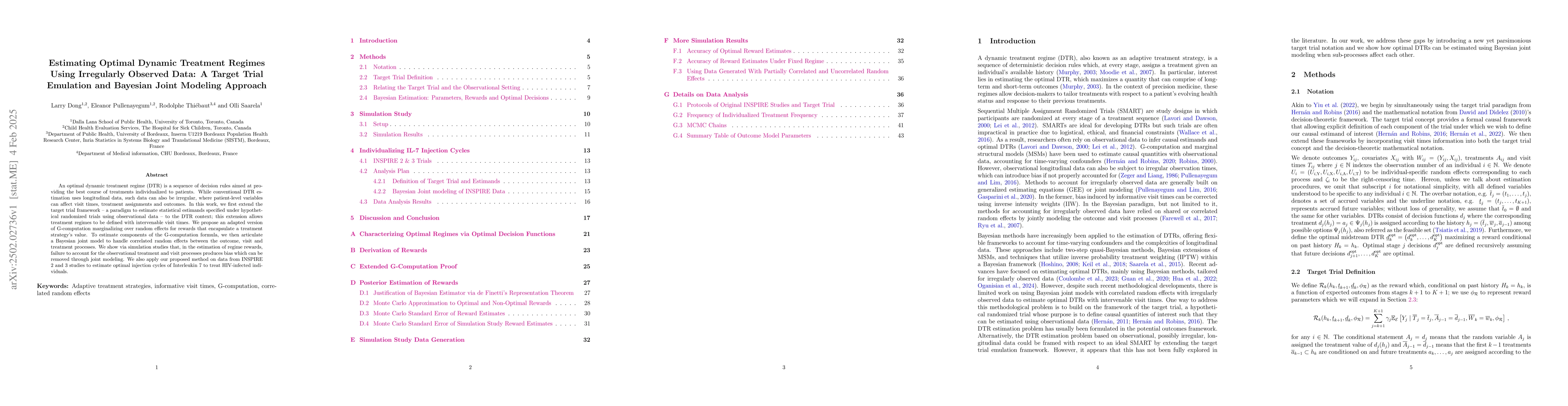 Thumbnail for Estimating Optimal Dynamic Treatment Regimes Using Irregularly Observed
  Data: A Target Trial Emulation and Bayesian Joint Modeling Approach