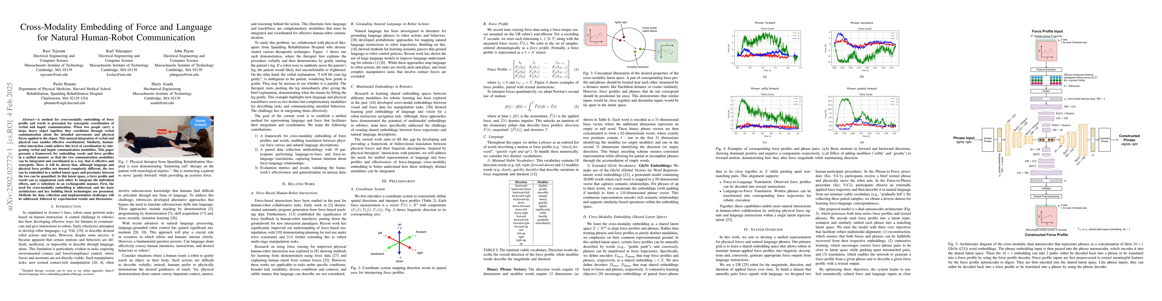 Thumbnail for Cross-Modality Embedding of Force and Language for Natural Human-Robot
  Communication