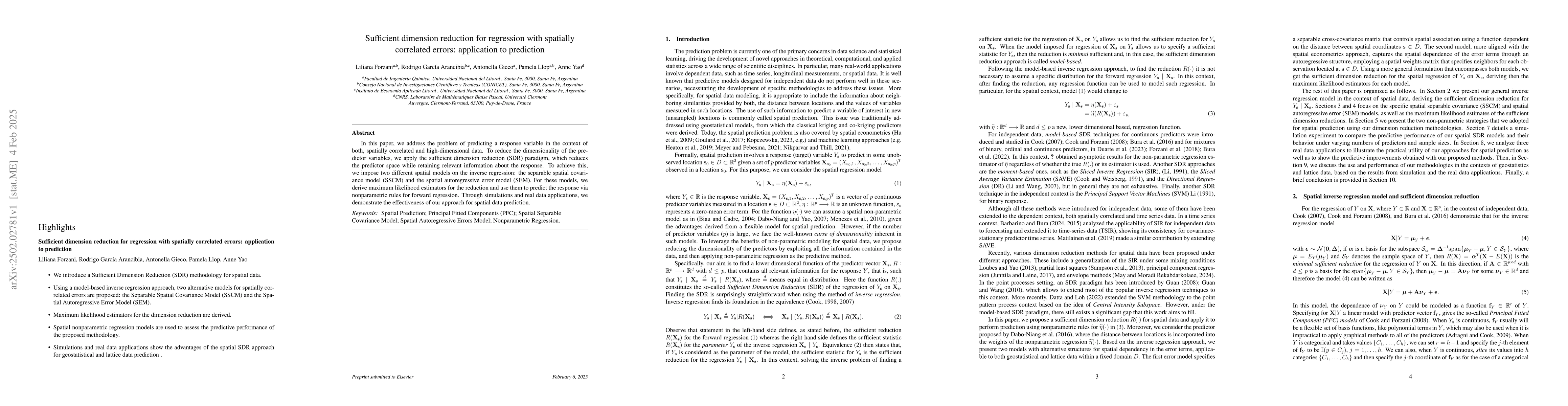 Thumbnail for Sufficient dimension reduction for regression with spatially correlated
  errors: application to prediction