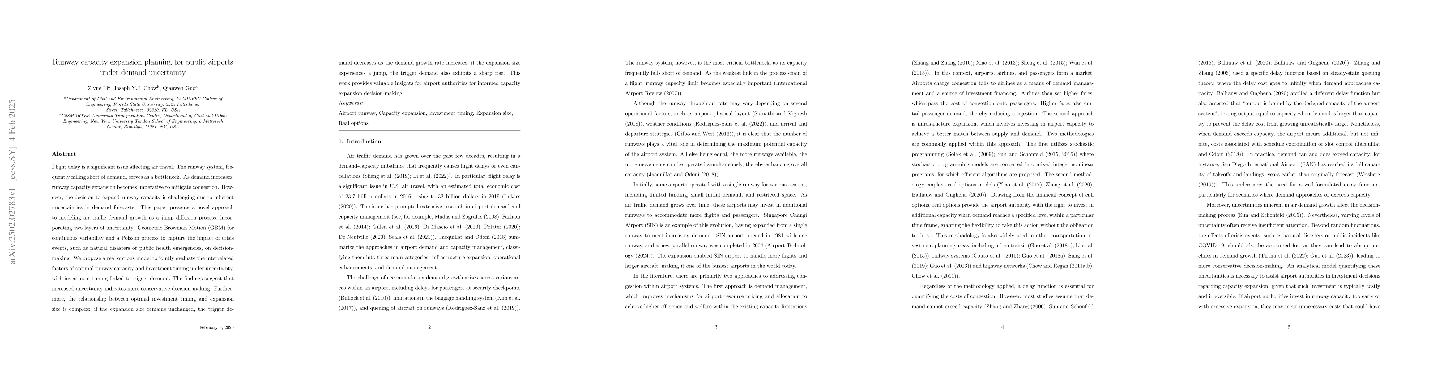 Thumbnail for Runway capacity expansion planning for public airports under demand
  uncertainty