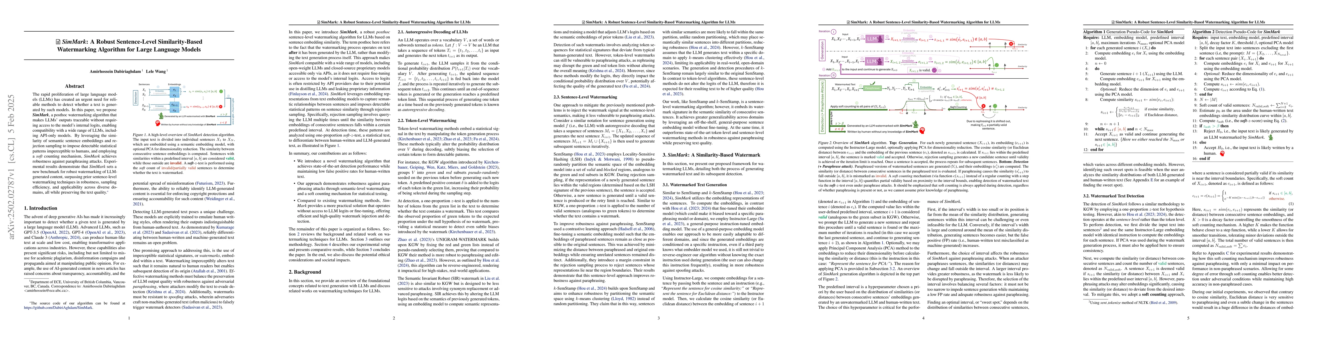 Thumbnail for SimMark: A Robust Sentence-Level Similarity-Based Watermarking Algorithm
  for Large Language Models
