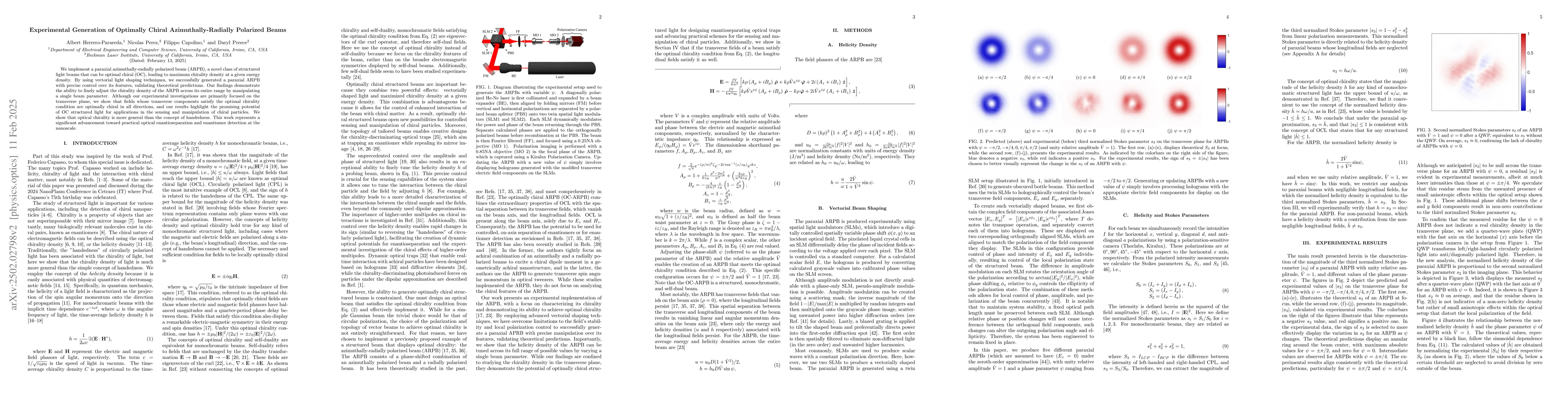 Thumbnail for Experimental generation of optimally chiral azimuthally-radially
  polarized beams