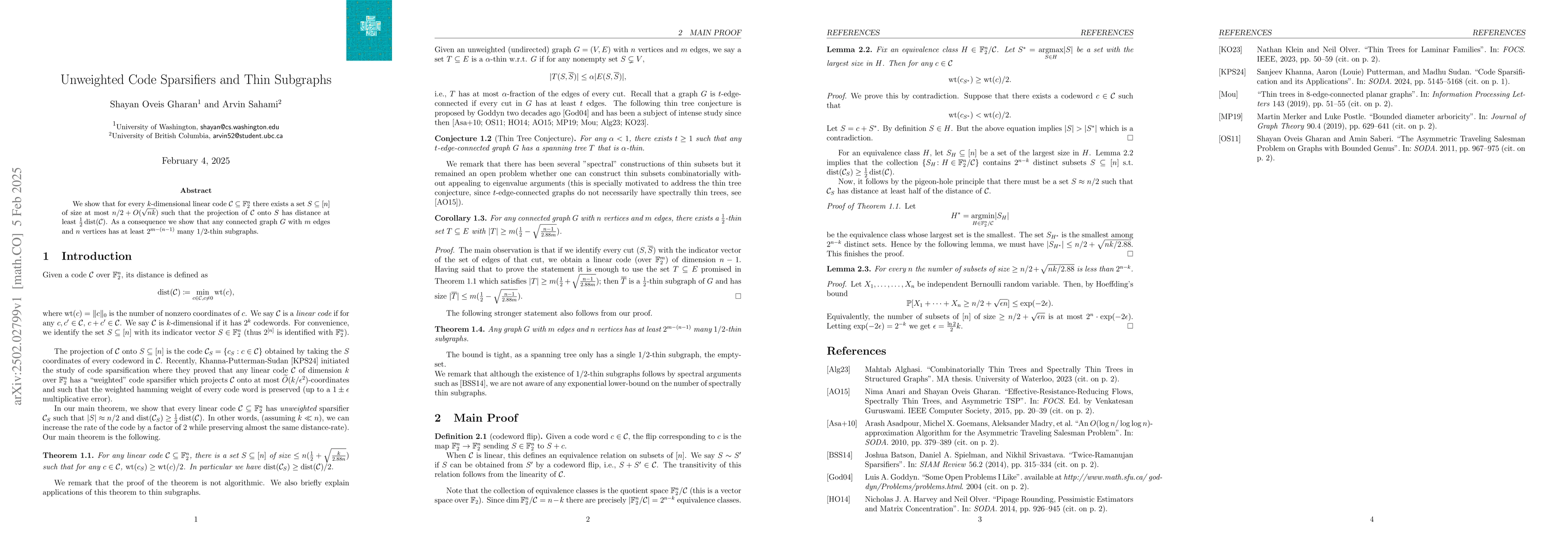 Thumbnail for Unweighted Code Sparsifiers and Thin Subgraphs