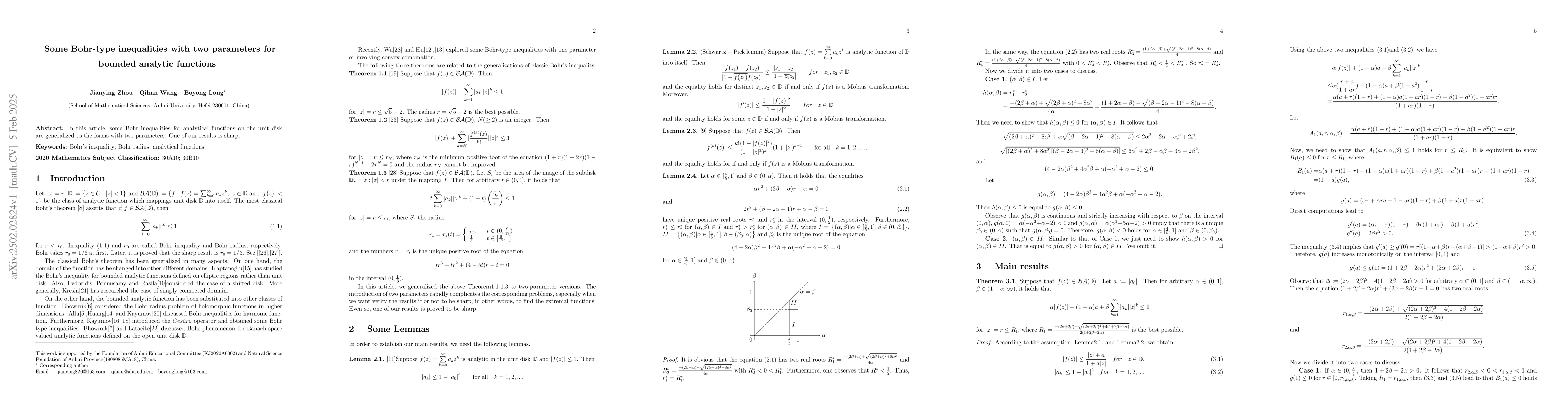 Thumbnail for Some Bohr-type inequalities with two parameters for bounded analytic
  functions