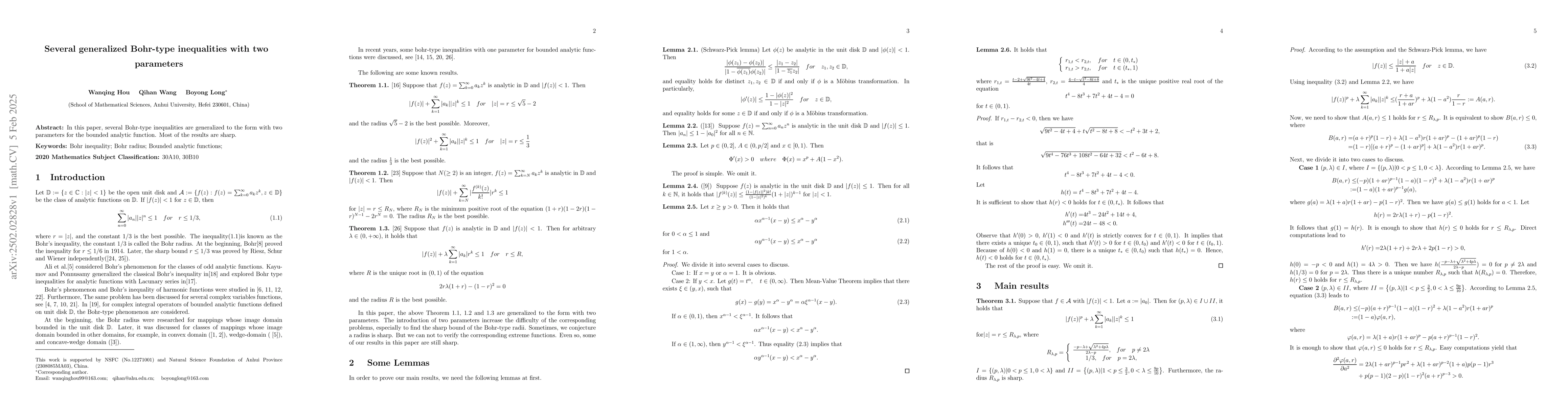 Thumbnail for Several generalized Bohr-type inequalities with two parameters