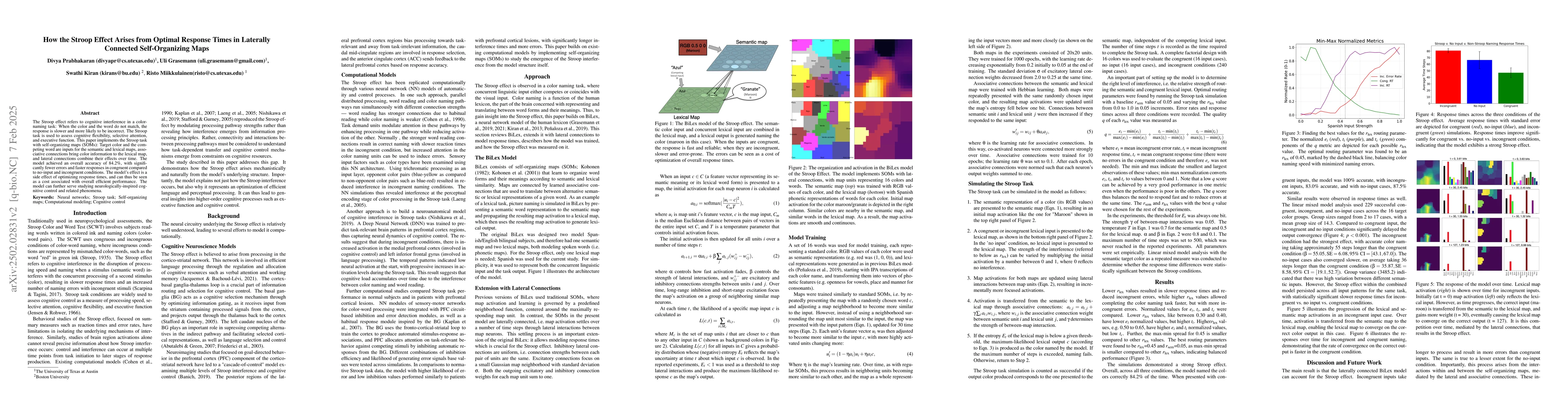 Thumbnail for How the Stroop Effect Arises from Optimal Response Times in Laterally
  Connected Self-Organizing Maps