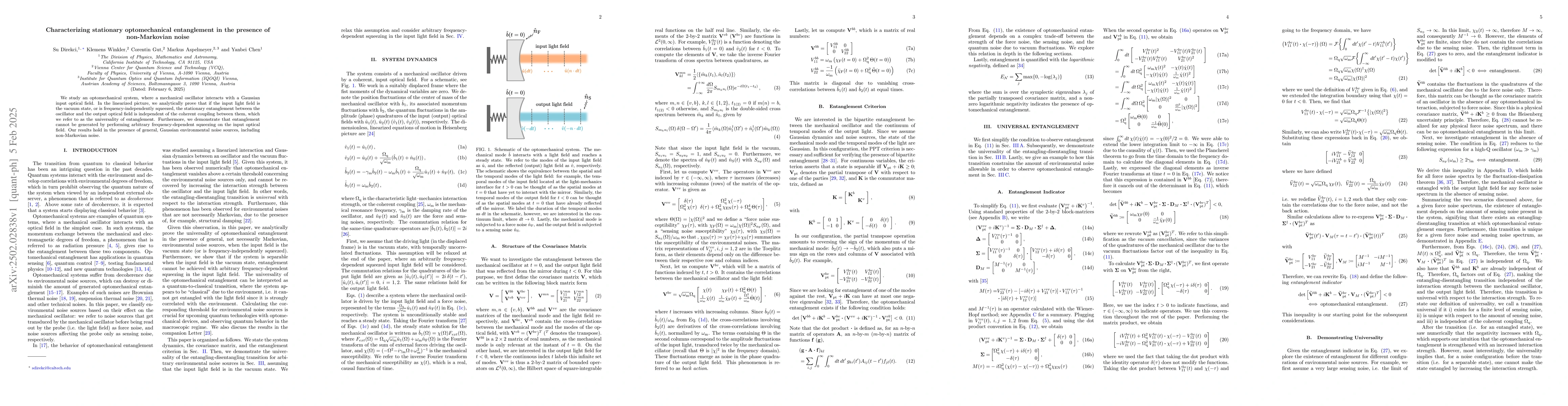 Thumbnail for Characterizing stationary optomechanical entanglement in the presence of
  non-Markovian noise
