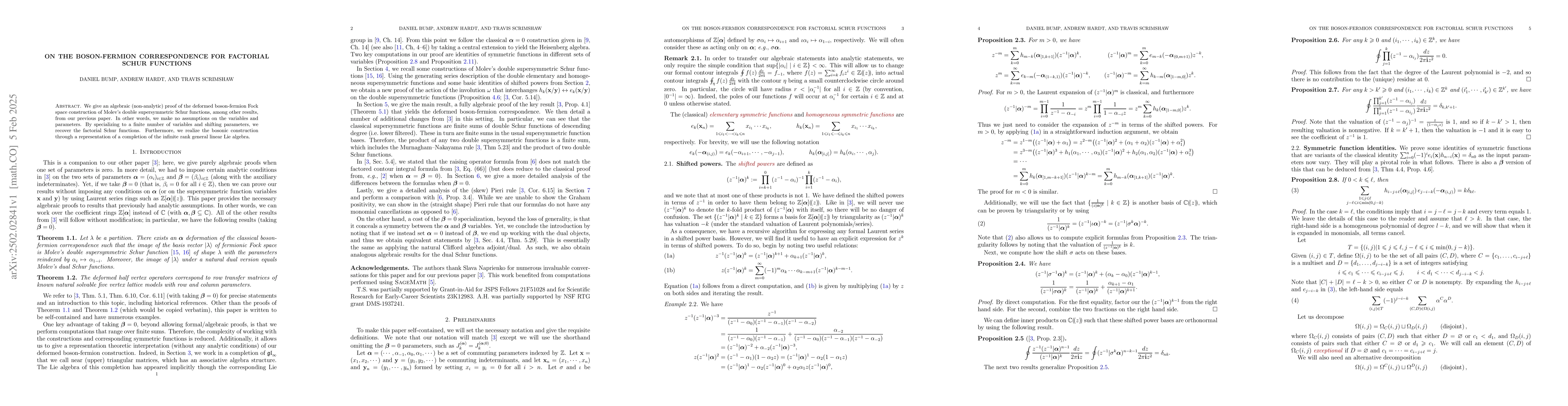 Thumbnail for On the Boson-Fermion Correspondence for Factorial Schur Functions