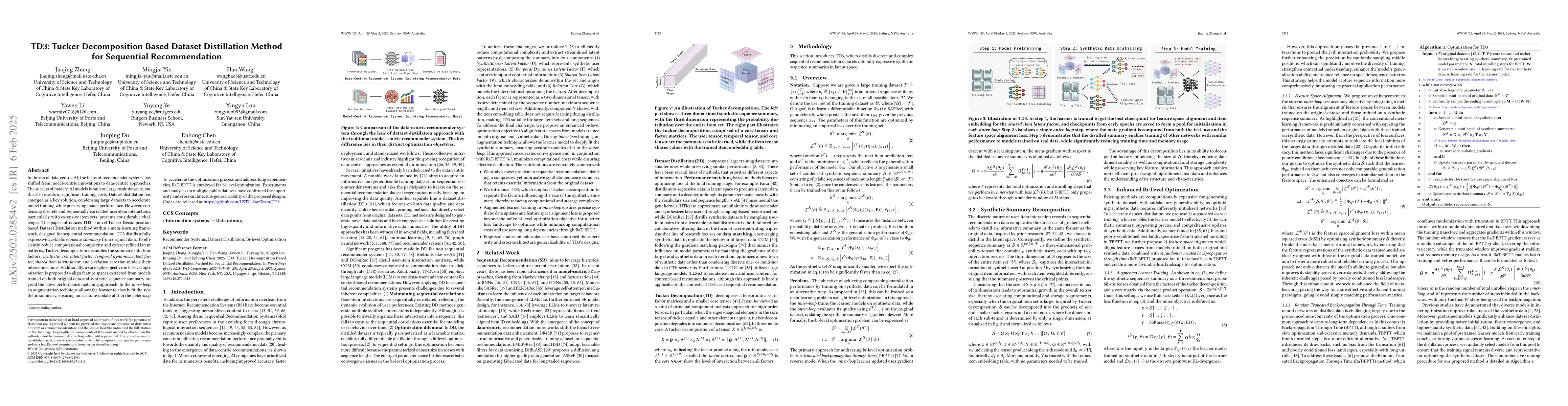 Thumbnail for TD3: Tucker Decomposition Based Dataset Distillation Method for
  Sequential Recommendation
