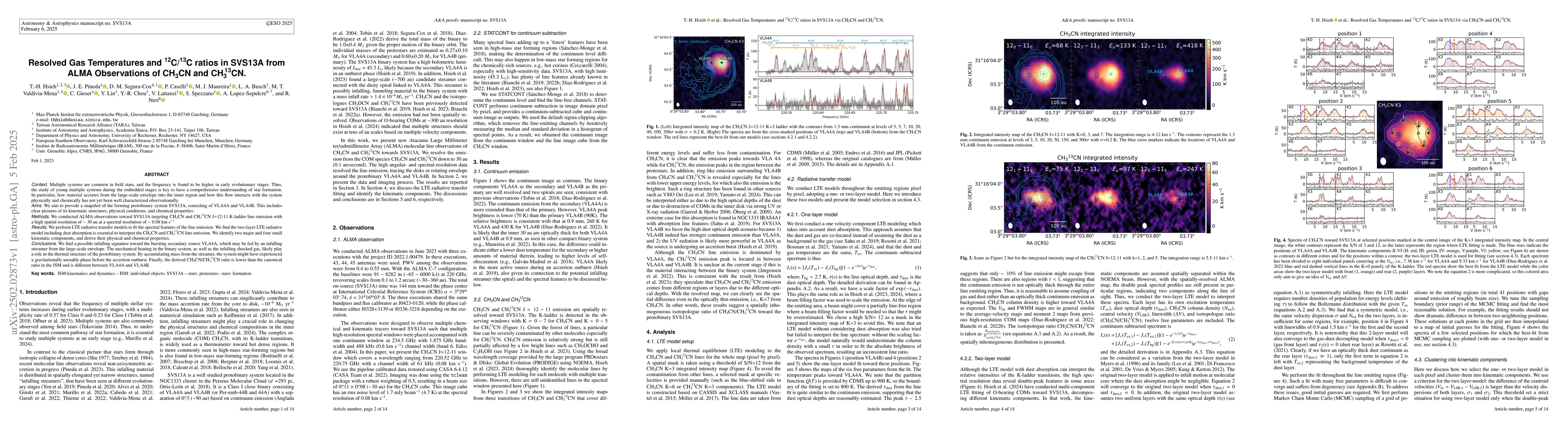 Thumbnail for Resolved Gas Temperatures and 12C/13C ratios in SVS13A from ALMA
  Observations of CH3CN and CH3-13-CN