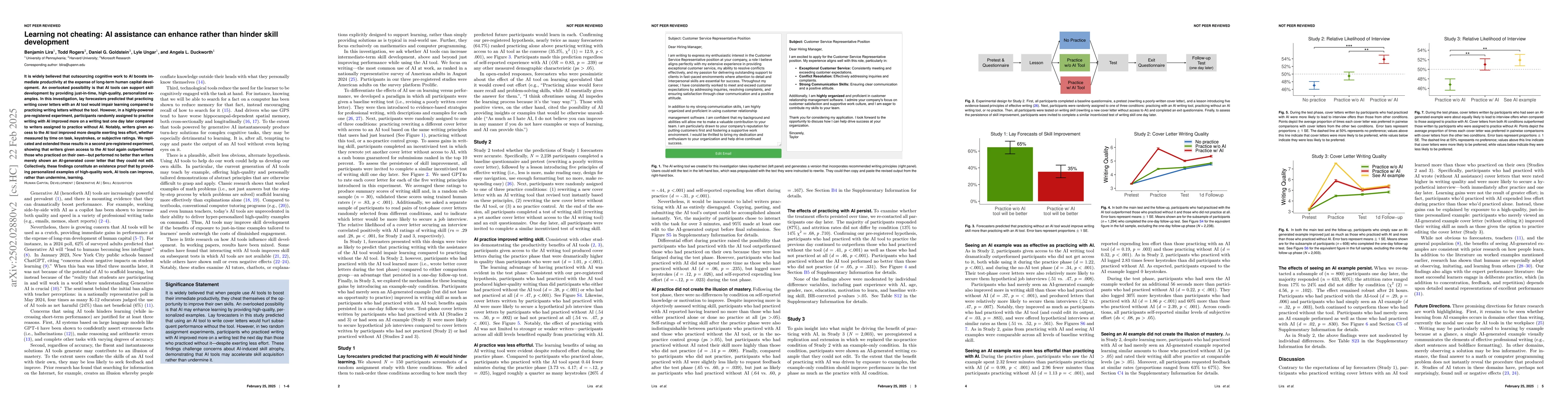 Thumbnail for Learning not cheating: AI assistance can enhance rather than hinder
  skill development