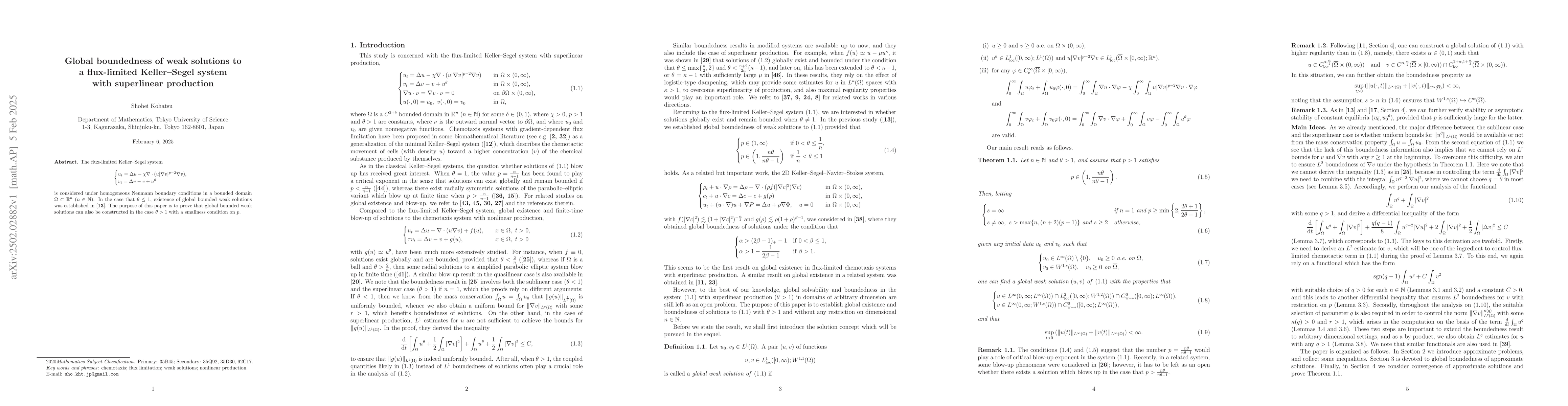 Thumbnail for Global boundedness of weak solutions to a flux-limited Keller--Segel
  system with superlinear production