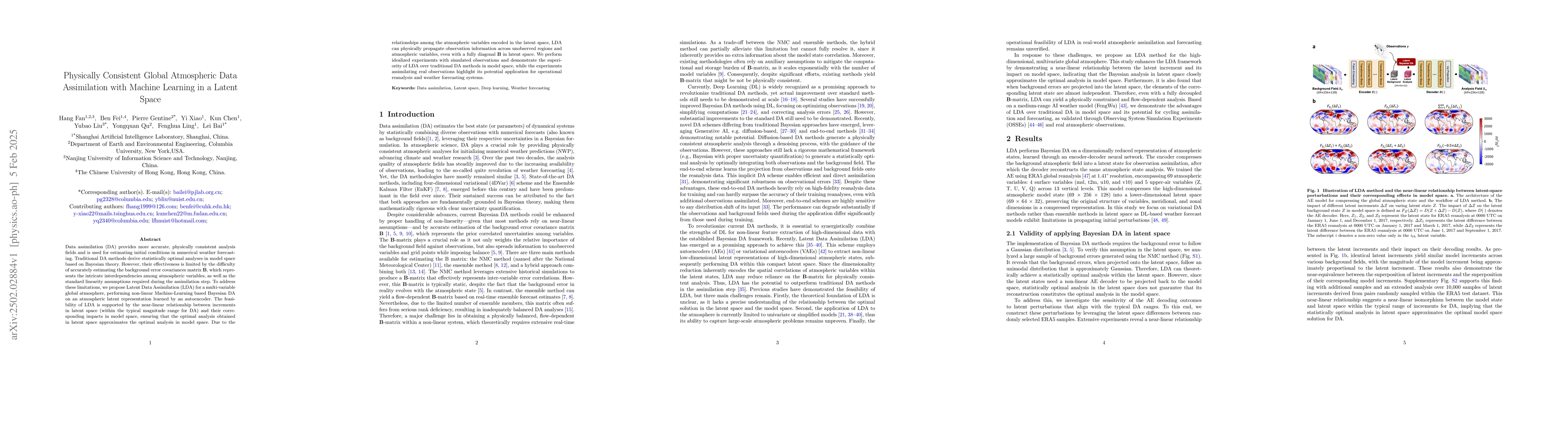 Thumbnail for Physically Consistent Global Atmospheric Data Assimilation with Machine
  Learning in a Latent Space