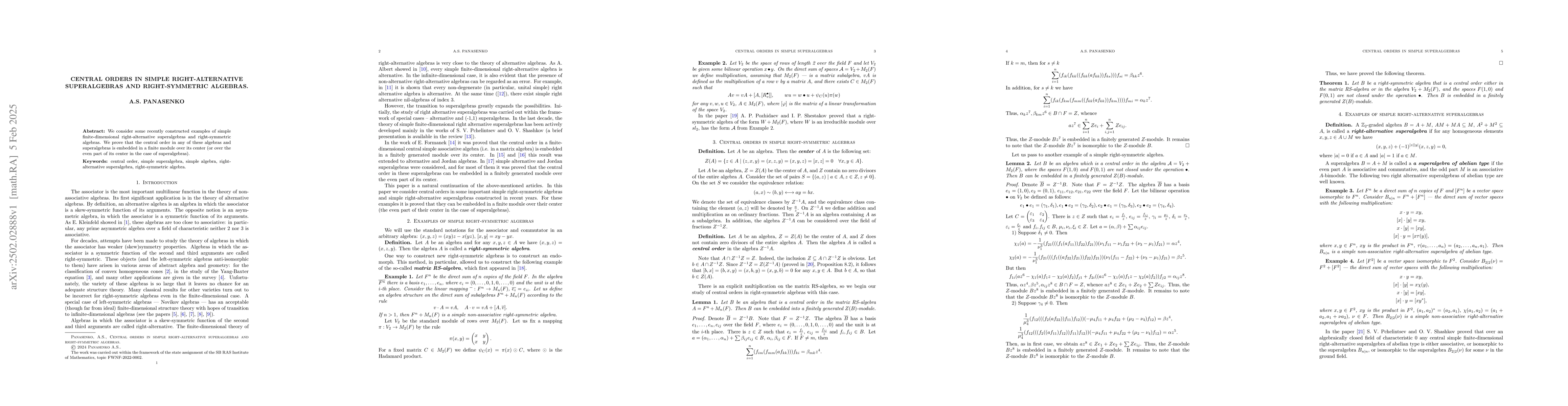 Thumbnail for Central orders in simple right-alternative superalgebras and
  right-symmetric algebras