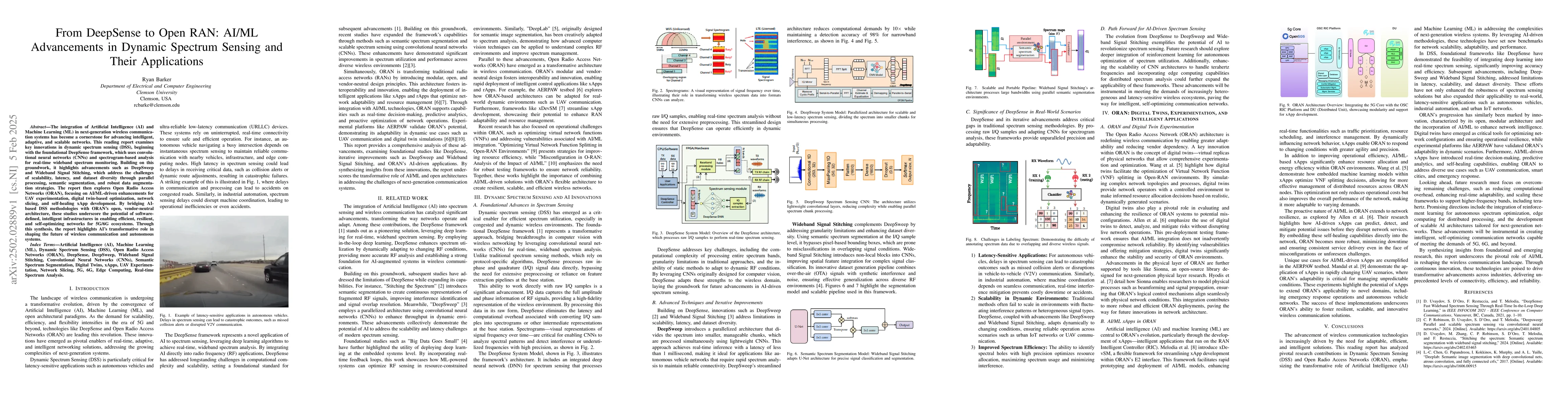 Thumbnail for From DeepSense to Open RAN: AI/ML Advancements in Dynamic Spectrum
  Sensing and Their Applications