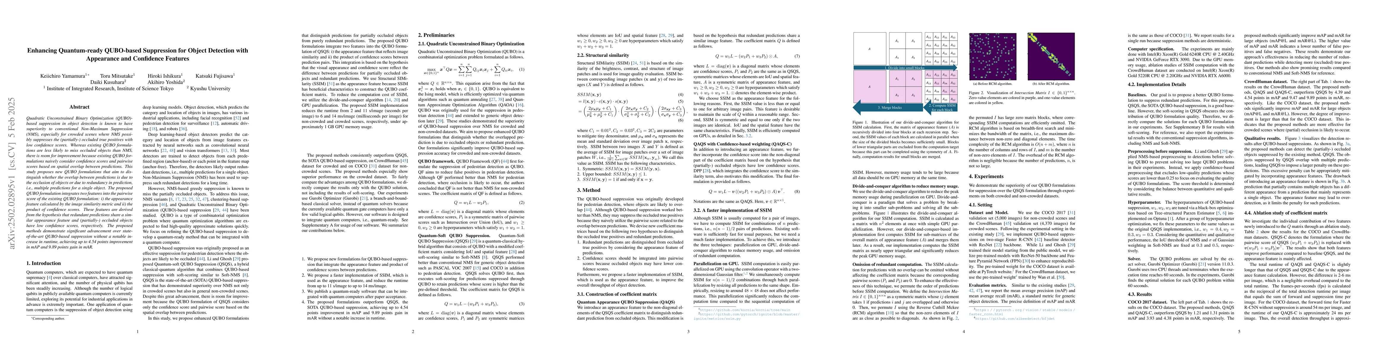Thumbnail for Enhancing Quantum-ready QUBO-based Suppression for Object Detection with
  Appearance and Confidence Features