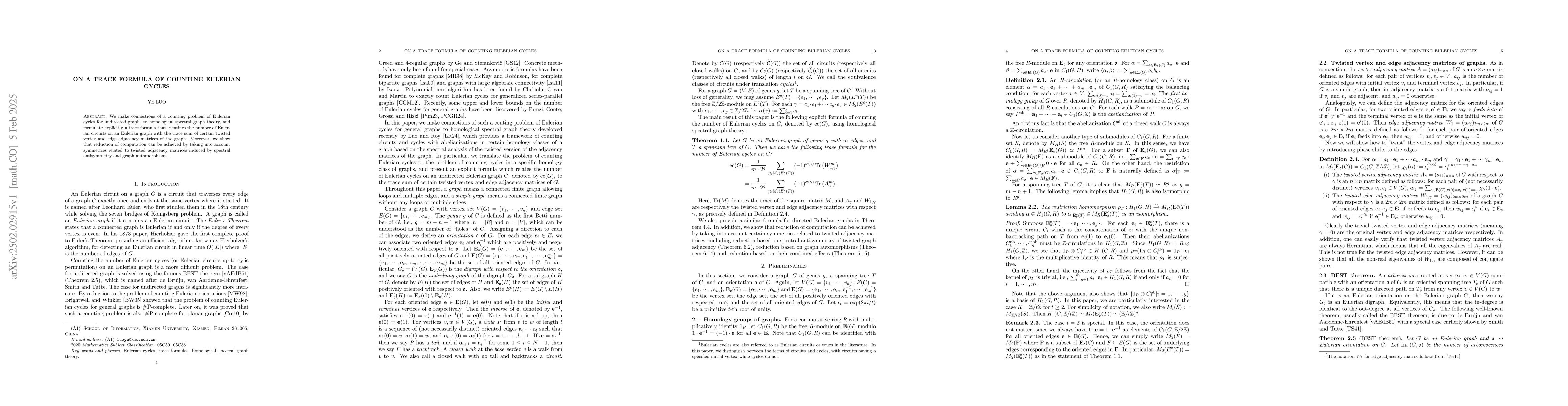 Thumbnail for On a trace formula of counting Eulerian cycles