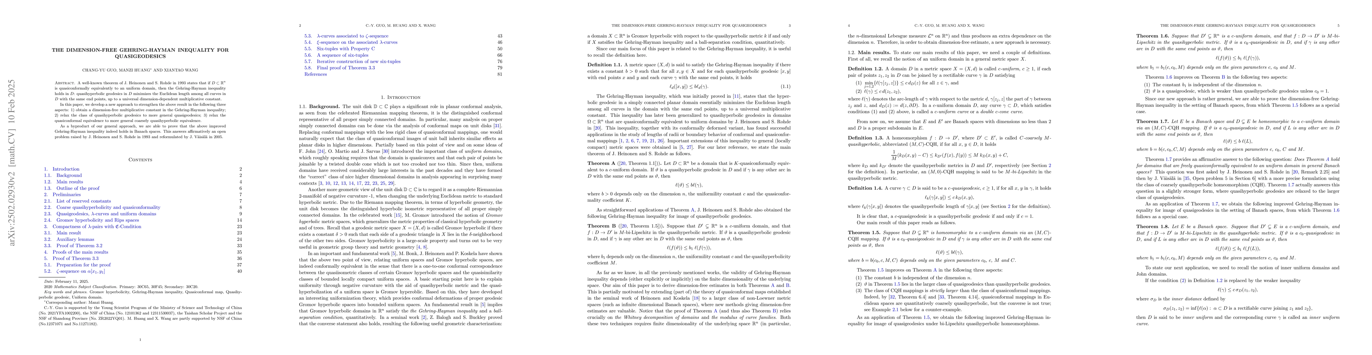 Thumbnail for The dimension-free Gehring-Hayman inequality for quasigeodesics