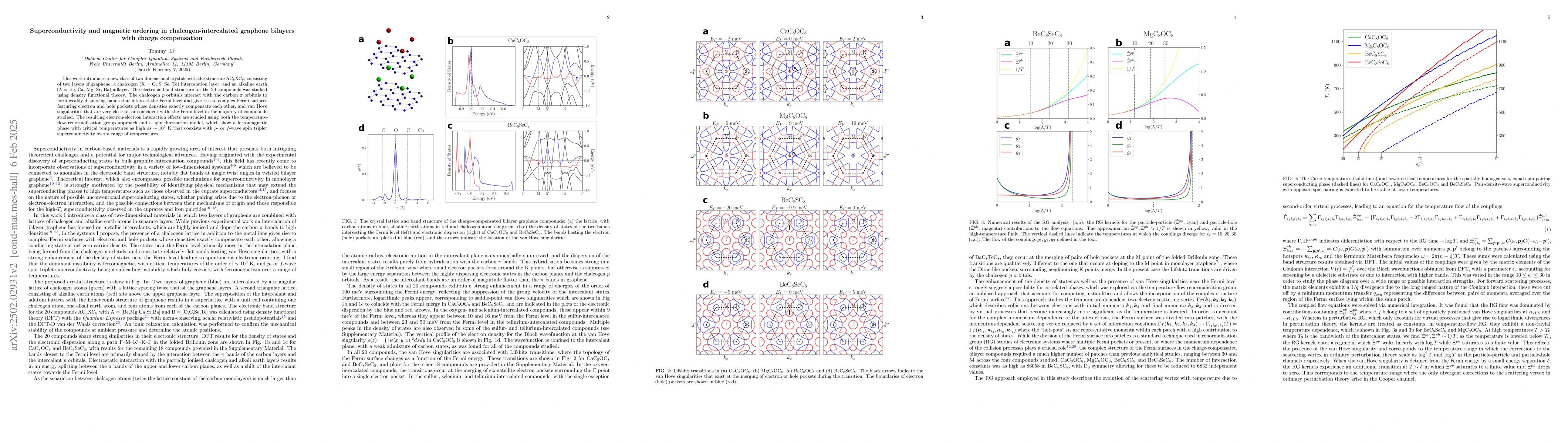 Thumbnail for Superconductivity and magnetic ordering in chalcogen-intercalated
  graphene bilayers with charge compensation