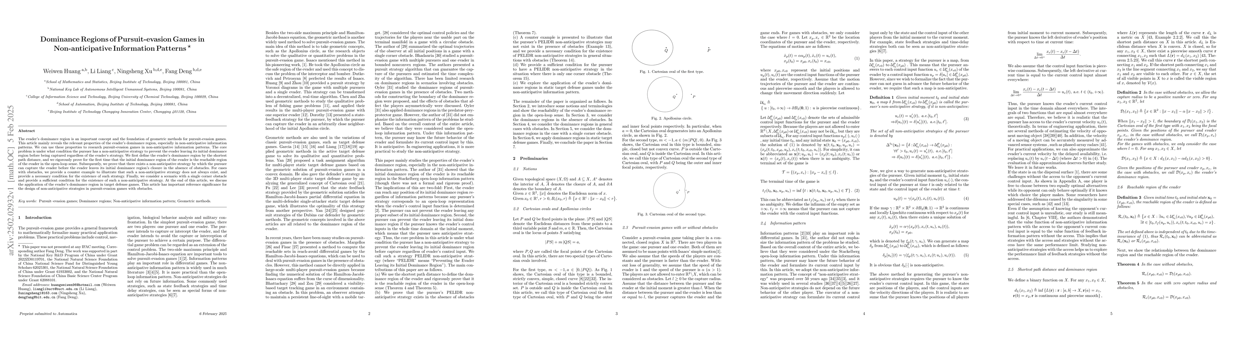 Thumbnail for Dominance Regions of Pursuit-evasion Games in Non-anticipative
  Information Patterns