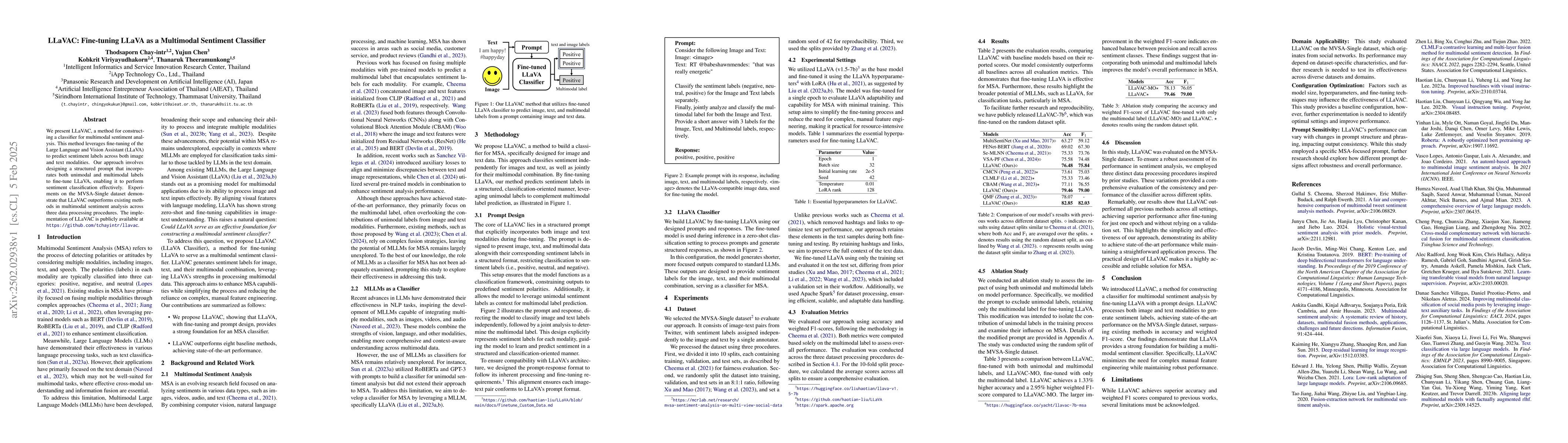 Thumbnail for LLaVAC: Fine-tuning LLaVA as a Multimodal Sentiment Classifier