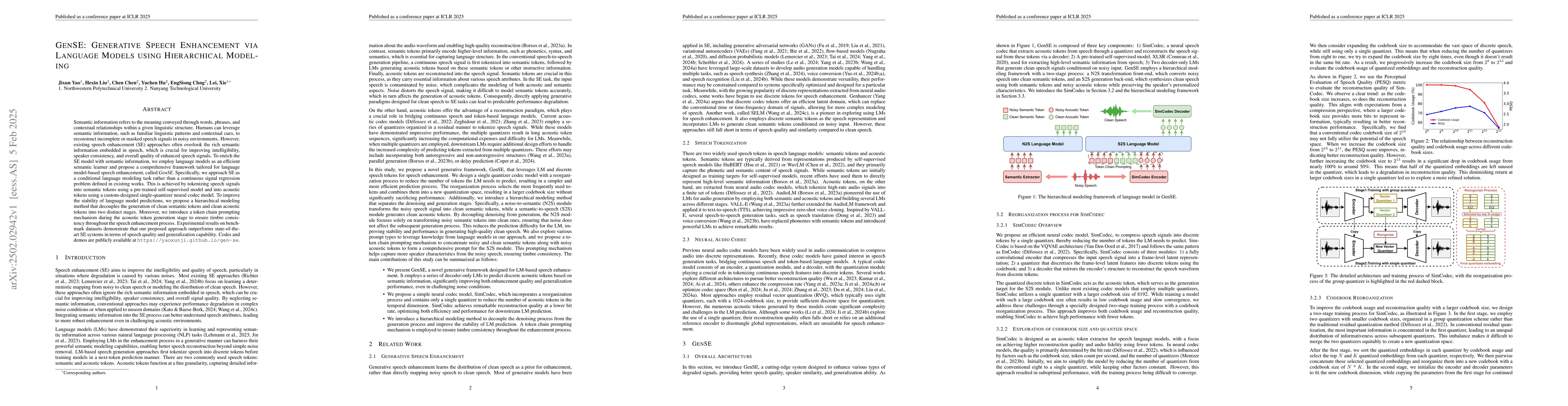Thumbnail for GenSE: Generative Speech Enhancement via Language Models using
  Hierarchical Modeling