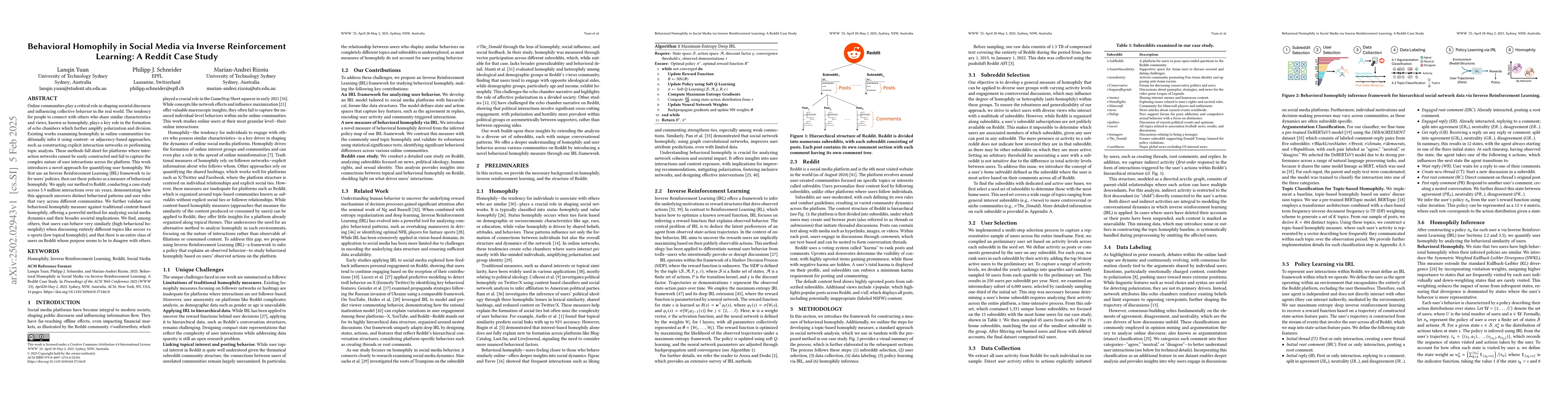 Thumbnail for Behavioral Homophily in Social Media via Inverse Reinforcement Learning:
  A Reddit Case Study