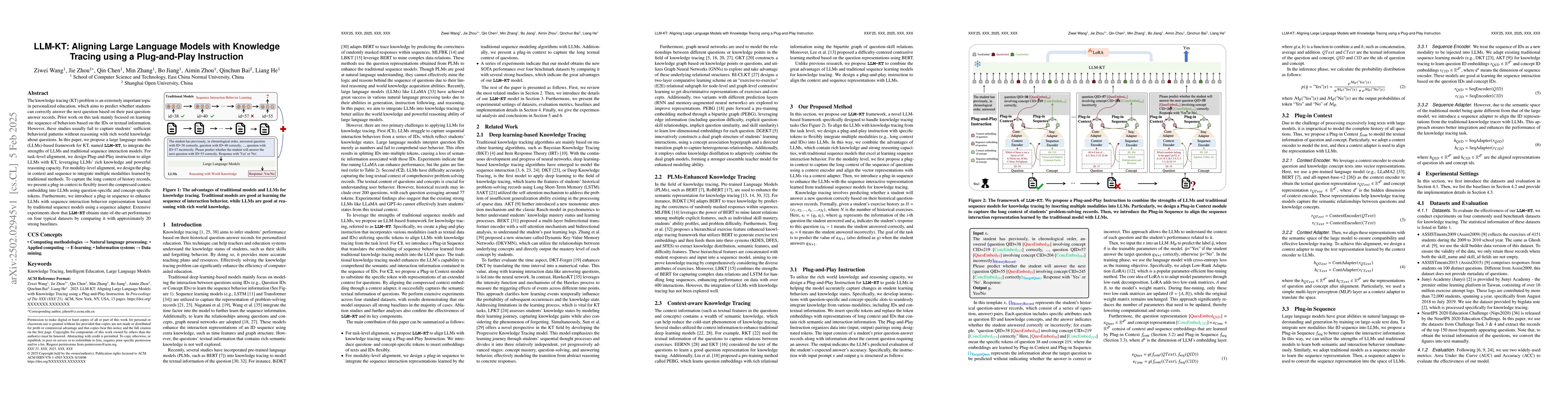 Thumbnail for LLM-KT: Aligning Large Language Models with Knowledge Tracing using a
  Plug-and-Play Instruction
