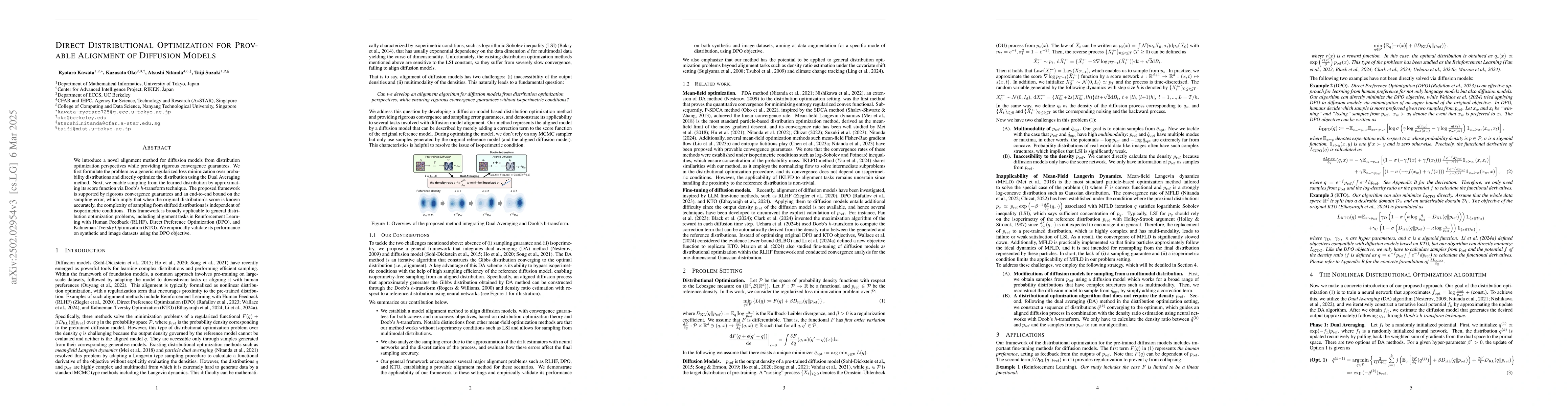 Thumbnail for Direct Distributional Optimization for Provable Alignment of Diffusion
  Models