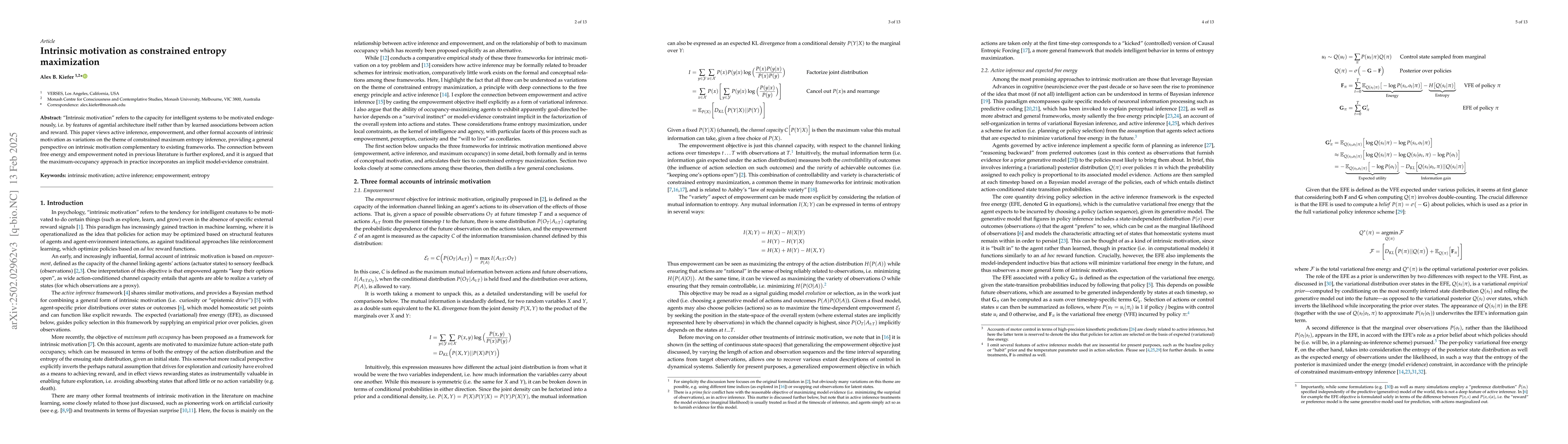 Thumbnail for Intrinsic motivation as constrained entropy maximization