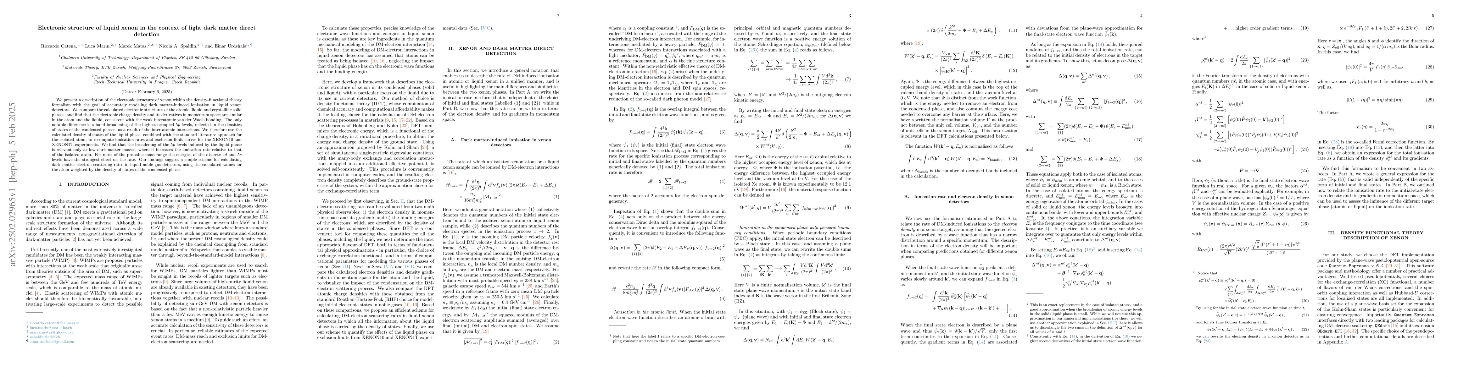 Thumbnail for Electronic structure of liquid xenon in the context of light dark matter
  direct detection