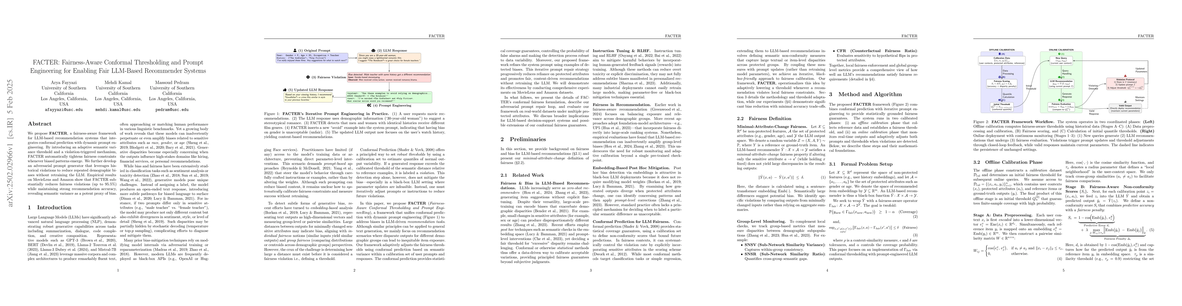 Thumbnail for FACTER: Fairness-Aware Conformal Thresholding and Prompt Engineering for
  Enabling Fair LLM-Based Recommender Systems