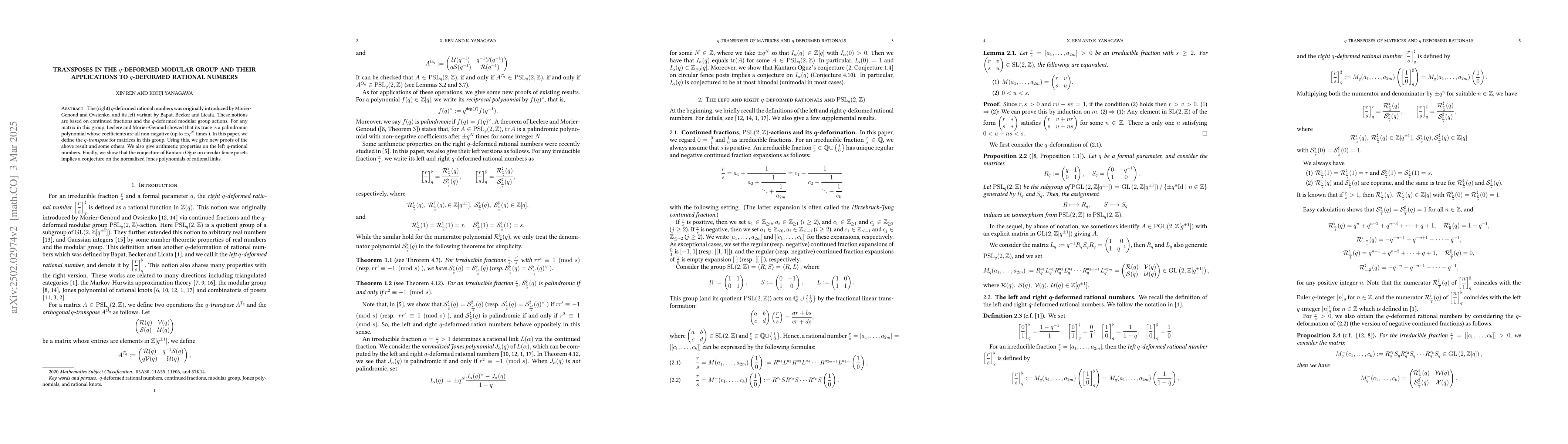 Thumbnail for Transposes in the $q$-deformed modular group and their applications to
  $q$-deformed rational numbers