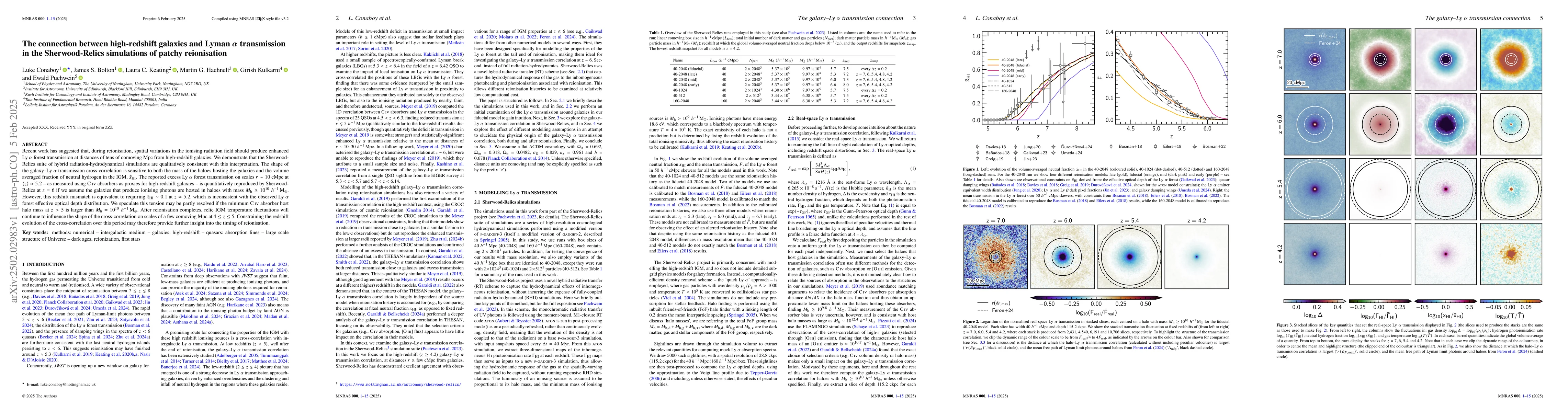 Thumbnail for The connection between high-redshift galaxies and Lyman $α$
  transmission in the Sherwood-Relics simulations of patchy reionisation