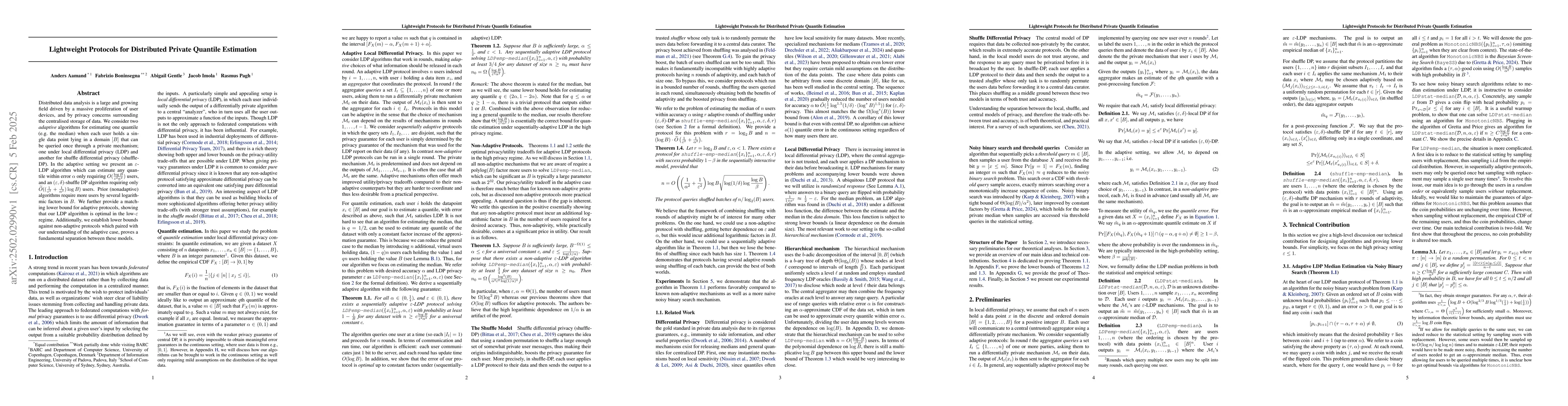 Thumbnail for Lightweight Protocols for Distributed Private Quantile Estimation
