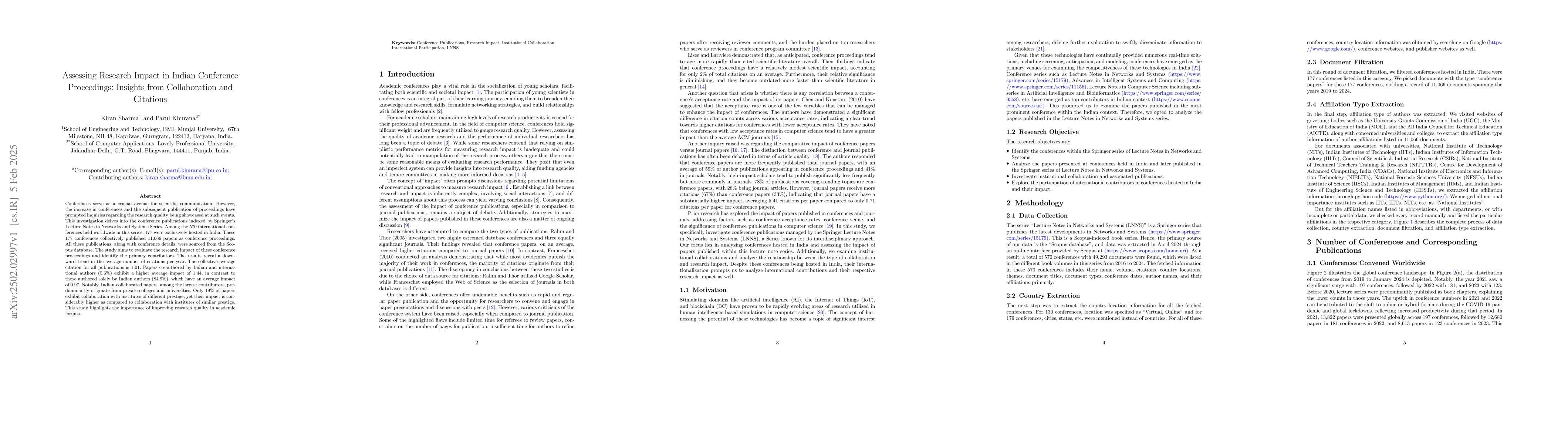 Thumbnail for Assessing Research Impact in Indian Conference Proceedings: Insights
  from Collaboration and Citations