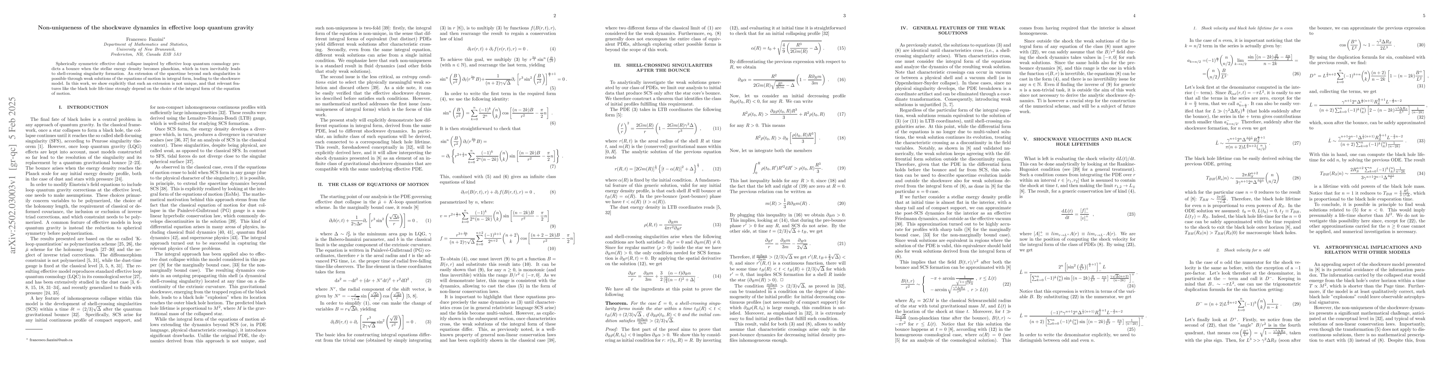 Thumbnail for Non-uniqueness of the shockwave dynamics in effective loop quantum
  gravity