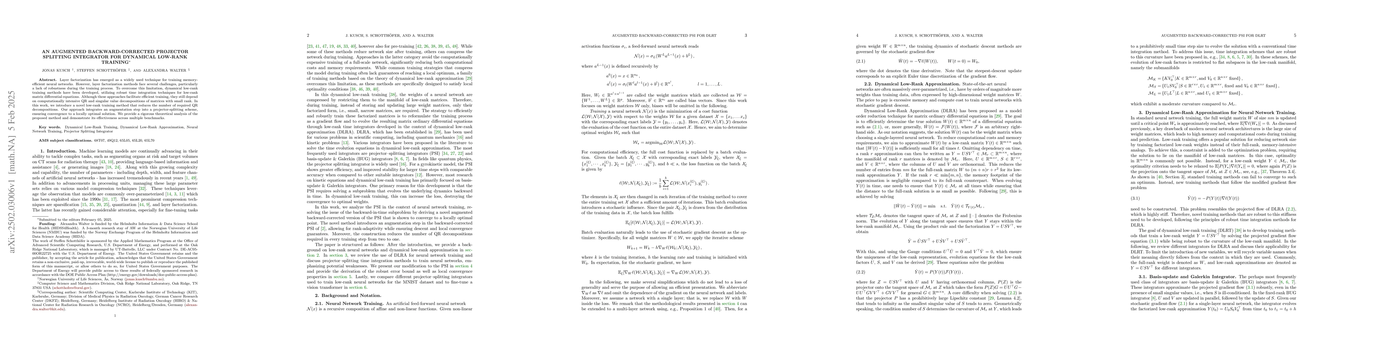 Thumbnail for An Augmented Backward-Corrected Projector Splitting Integrator for
  Dynamical Low-Rank Training