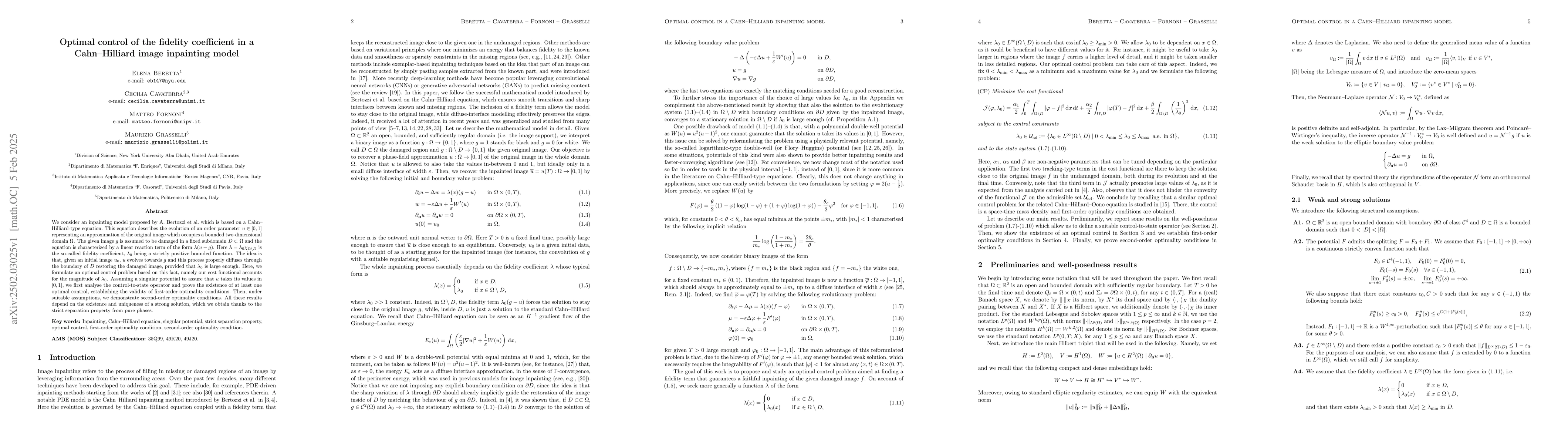 Thumbnail for Optimal control of the fidelity coefficient in a Cahn-Hilliard image
  inpainting model