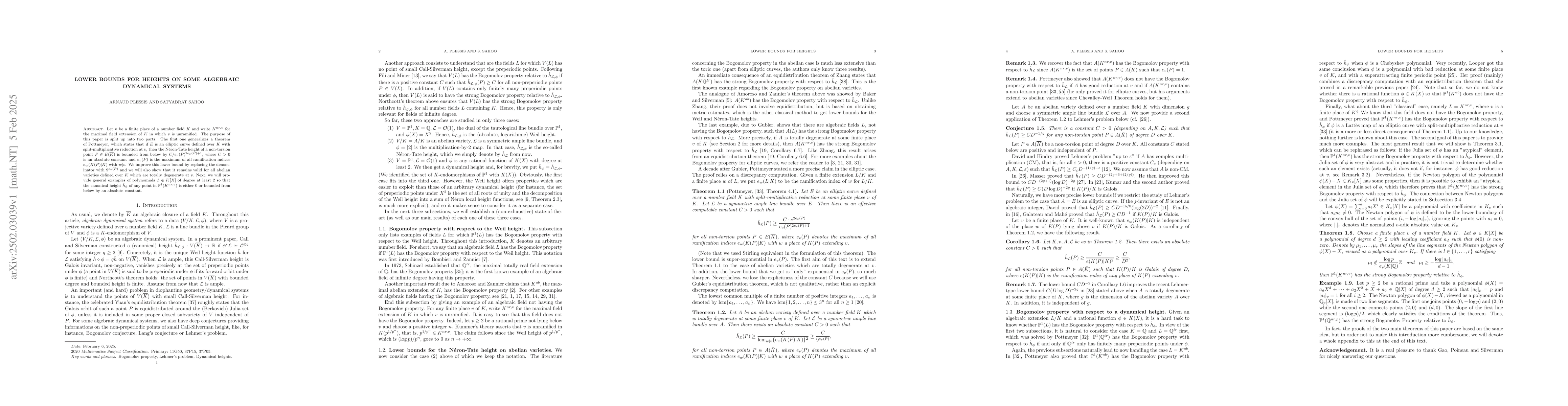 Thumbnail for Lower bounds for heights on some algebraic dynamical systems